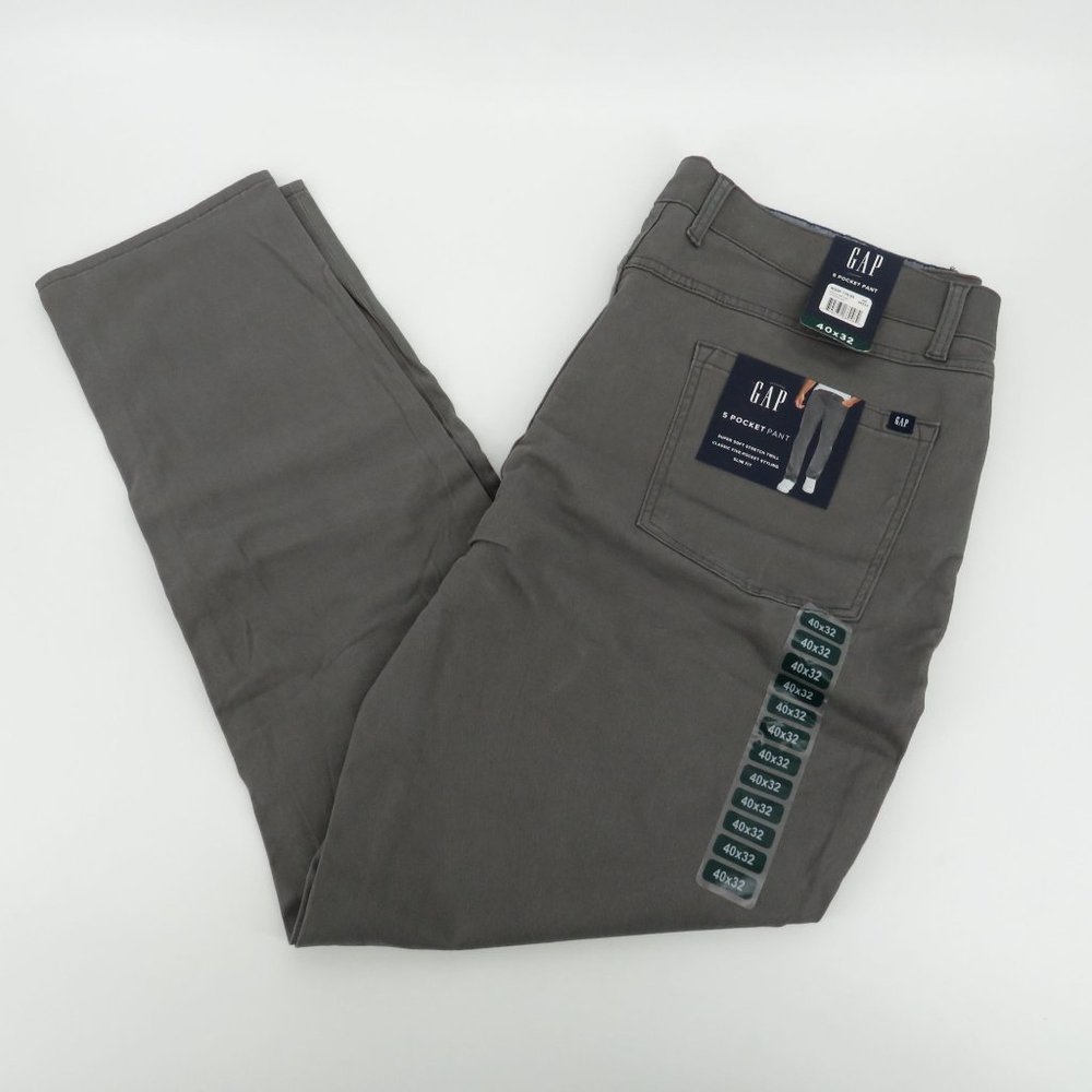 Gap Men's 5 Pocket Slim Fit Stretch Twill Pants 40x32 Castlerock Gray NWT $79.95